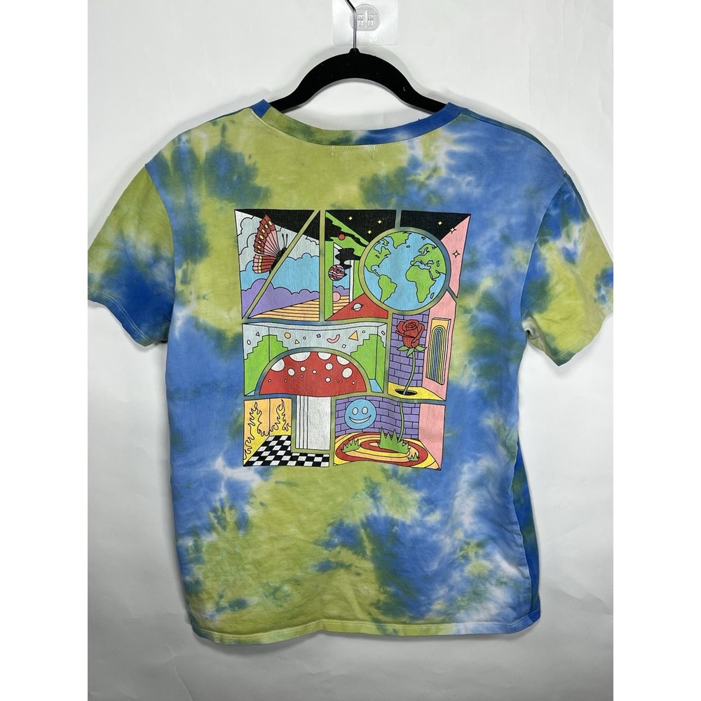 A-Lab‎ Rainen Cartoon Rose Blue & Green Tie Dye T-Shirt Size L Colorful Fun